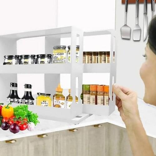 2 Layer Multifunction Rotating Jars Spice Rack Bottle Storage Rack Kitchen Bottle Storage Organizer Shelves Slide Cabinet