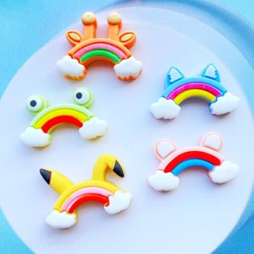 20Pcs Mini Lovely Cartoon Animal Rainbow Flat Back Resin Art Supply Decoration Charm Craft Hair Bow Accessories H540