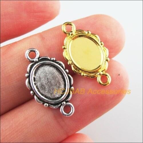 35Pcs Retro Tibetan Silver Tone Gold Color Flower Oval Picture Frame Charms Connectors 12x21mm