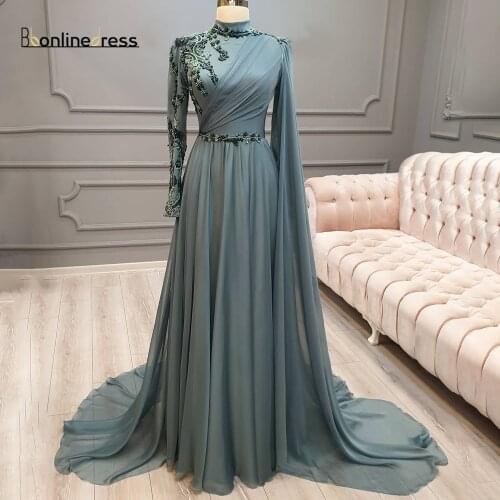 Bbonlinedress Appliques Caftan Evening Dresses Embroidery Sashes Long Elegant Arabic Muslim Party-Dress Moroccan Prom Dresses
