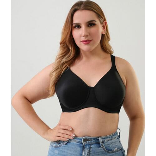 Wireless Push Up Bra Seamless Plus Size Wide Shoulder Strap Comfort Simple Everyday Underwear Women Bra Black Beige D E G 90 115