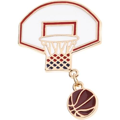 ZRM Basketball Hoop With Basketball Pins Brooches Red Enamel Sports Pin Red Ball Lapel Pin Badge Sportsman Button Brooch Pin