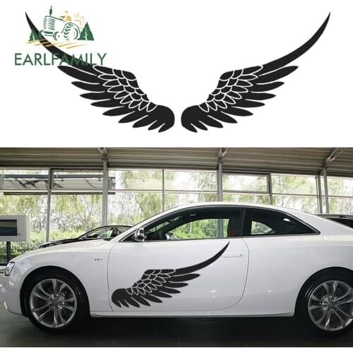 EARLFAMILY 635mm X 515mm 2x Car Vinyl Decal Sticker Door Body Stickers Side Decals Angel Wing Birds Feather (one for Each Side)