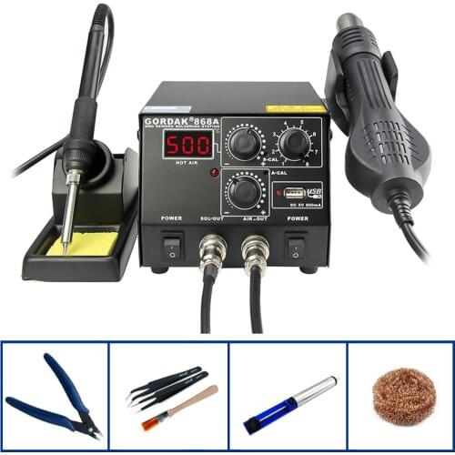 GORDAK 868A Electric Solder Iron 500W Adjust Temperature Digital Display SMD Rework Station Hot Air Gun For Welding Repair Tools