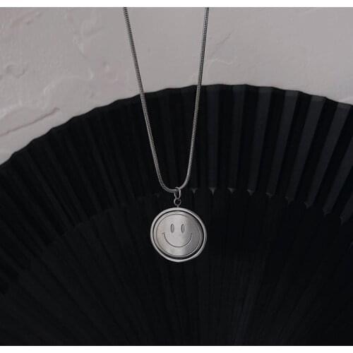 GSOLD Trendy Geometric Round Smiley Face Titanium Steel Long Necklace Women Simple Temperament Hip-Hop Party Jewelry Gifts