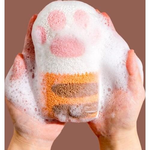Exquisite Smooth Bath Sponge Elastic Cute Cat Paw Bathing Sponge Adult Baby Body Wash Brush Clean Scrub Dead Skin Brush