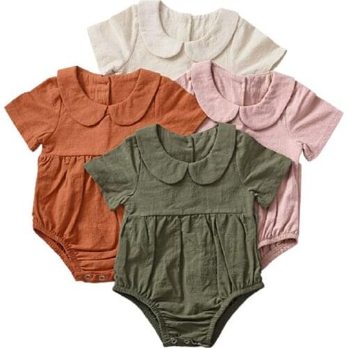 Summer Baby Kids Rompers Short Sleeve Embroidery Flower Cute Creeper Baby Girls Bodysuit Outfits 2021 Spring Baby Boys Clothing