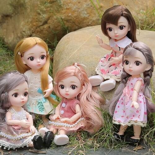 New 16CM Bjd Ob11 Doll 12 Movable Joints Lovely Long Hair Little Princess DIY Dress Up Toy Xmas Children Gift Collection