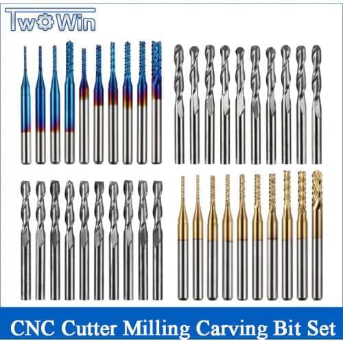 1/8" Shank 40-PCS CNC Cutter Milling Carving Bit Set End Mill Cutter Mini PCB Carbide Router Bits Kit Set For Milling Tools