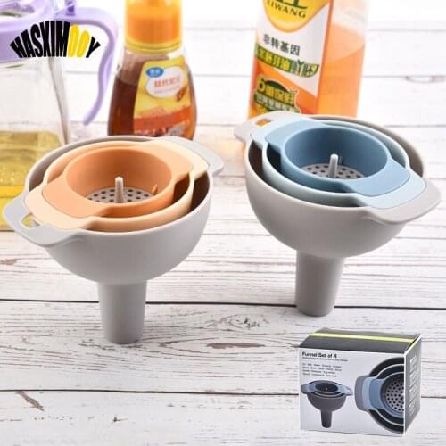 4 in 1 Filter Multifunction Funnel Set Filter Oil Can Household Oil Hopper Sub-packaging Plastic Funnel Kitchen Specialty Tools