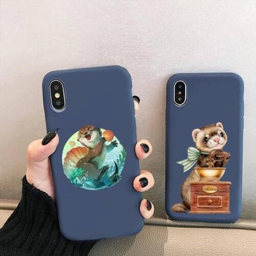 NBDRUICAI Cute Cartoon Otter Phone Case for iPhone 12 mini 11 Pro XS MAX X XR 7 8 6 Plus Candy Color blue Soft Silicone Cover