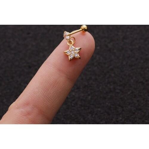 1 PCS Small Micro Pave CZ Star Drop Ear Bone Cuff Earring Women Men Cute Geometric Zircon Copper Piercing Steel Bar Ear Jewelry