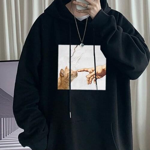 Adams hand creative funny cat 2021 new mens and womens clothing printed casual hoodie wild fashion personality pullover tops