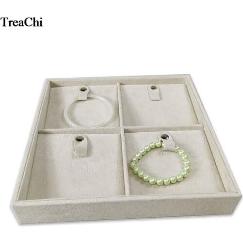 New DIY Jewelry Box Drawer Storage Organizer 4 Grids Gray Soft Velvet Jewellery Necklace Pendant Bracelet Display Tray