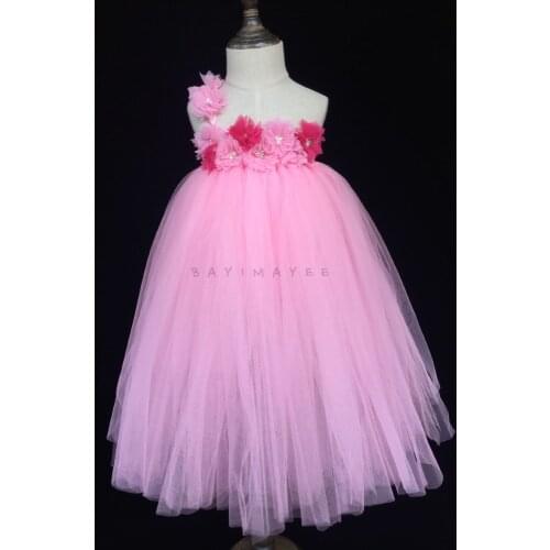 Little Girls Flower Tutu Dress Kids Fluffy Handmade Crochet Tulle Tutus Ball Gown with Straps Bow Children Wedding Party Dresses