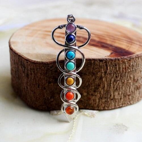 Reiki Chakra Pendant 7 Chakras Stones Natural Stone Pendant Choker For Necklace DIY Jewelry Making