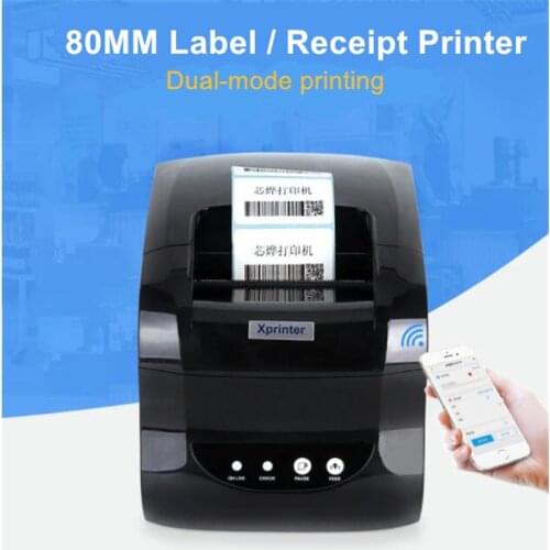 Xprinter 2 in 1 Label Barcode Printer 365B Sticker USB BT QR Code Printers 20mm to 80mm Thermal Receipt Bill Sticker Label Paper