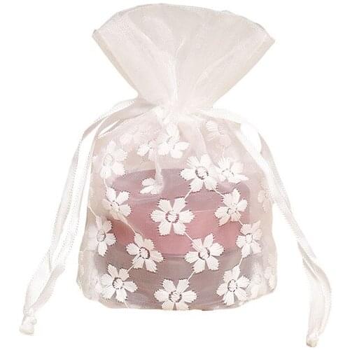 White Flower Embroidery Drawstring Pocket Transparent Organza Collection Pocket Jewelry Storage Bag Wedding Candy Bag
