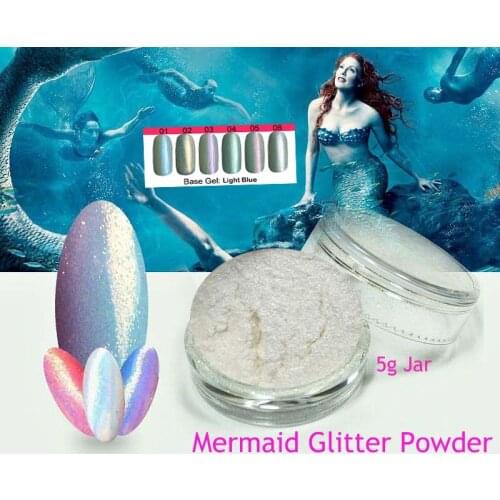 6COLORS 5G JAR MERMAID MIRROR EFFECT NAILS GLITTER ART POWDER DUST IRIDESCENT Trend Rainbow Fine Nail ART, FREE SHIP,#MG01-06