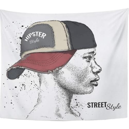 Advertise Black Vintage African Man in Baseball Cap Profile View Accessory Africa Tapestry Home Decor Wall Hanging for Living
