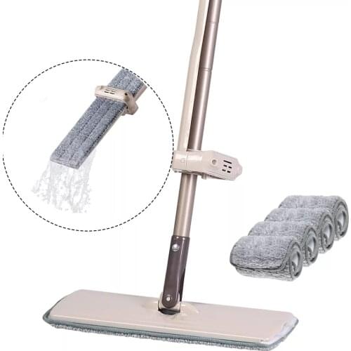 BOOMJOY Hands Free Wash Self Wringing Mop with 4pcs Microfiber Mop Pads for Laminate Hardwood Wood Floor Cleaning