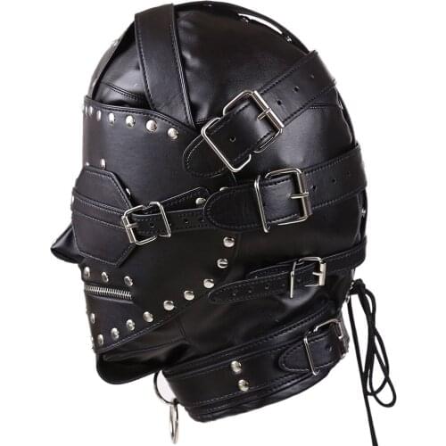 Sexy Costumes Black Heavy Hooded Closed Cosplay Mask Seeks to Stimulate with Multiple Enticing Harness Dance Performance Props