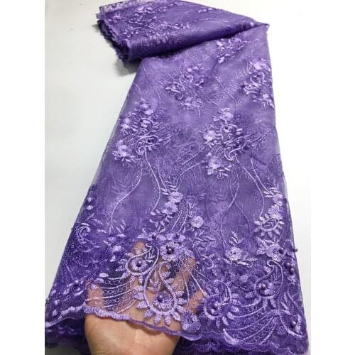 Lilac African Lace Fabric 2021 High Quality Lace Material Nigerian French Lace Fabrics With Stones For Wedding Dress M46733
