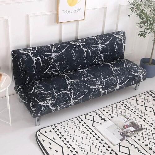 Dark Grey Marble Print Stretch Elastic 160-190cm No Armrest Sofa Cover Armless Slip Cover Polyester/Spandex Living Room