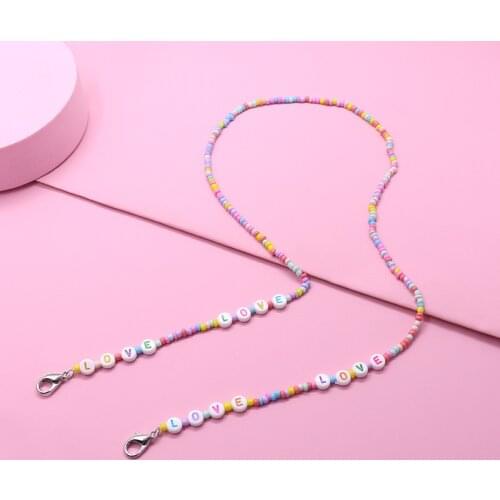 Cute Hang Mask Chains Holder for Girls Boys LOVE Beaded Colorful Necklace Glasses Cord Lanyard Children Student Neck Rope Strap