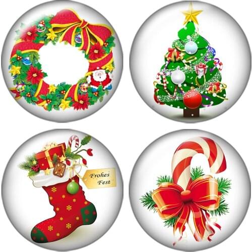 Merry Christmas tree bell 10pcs mixed 12mm/16mm/18mm/25mm Round photo glass cabochon demo flat back Making findings ZB0433