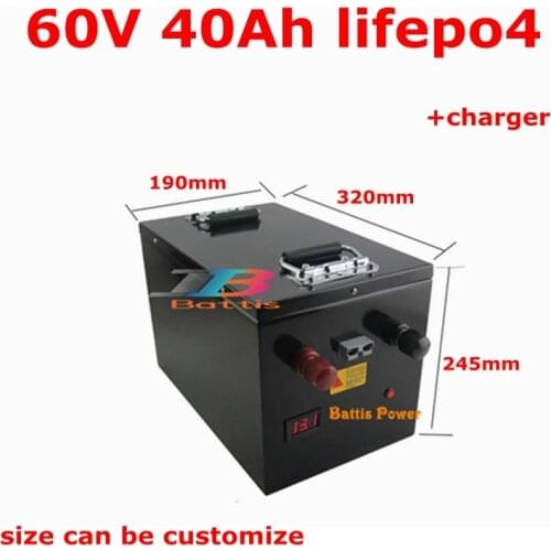 Waterproof 60v 40ah lifepo4 battery with BMS no li ion 40ah 50ah for 2000w 1500w bicycle bike scooter Tricycle +5A charger