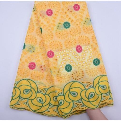 Yellow Cotton High Quality Swiss Voile Lace In Switzerland African Dry Cotton Lace Fabric Nigerian Woman Voile Lace 5Yards S1869
