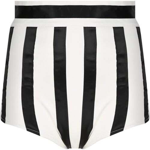 Women Fashion PU Leather Striped Hot Pants Back Invisible Zipper High Waist Booty Skinny Shorts for Nightclub Music Festival