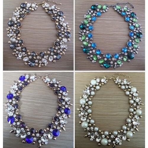 Vintage Women Crystal Statement Necklace Full Rhinestone Charm Big Metal Maxi Choker For Female Bridal Wedding Party Jewelry