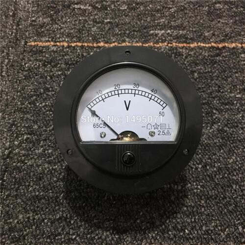 1pcs 62C2 DC 50V Round Analog Volt Voltage Panel Meter Voltmeter Class 2.5 Mechanical Pointer Gauge DC 0-50V