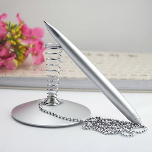 10 pieces for a lot Receipt Desk Metal Ballpoint Pens with Chain Pen Spring Stand Holder Anti-wander Chain Pens