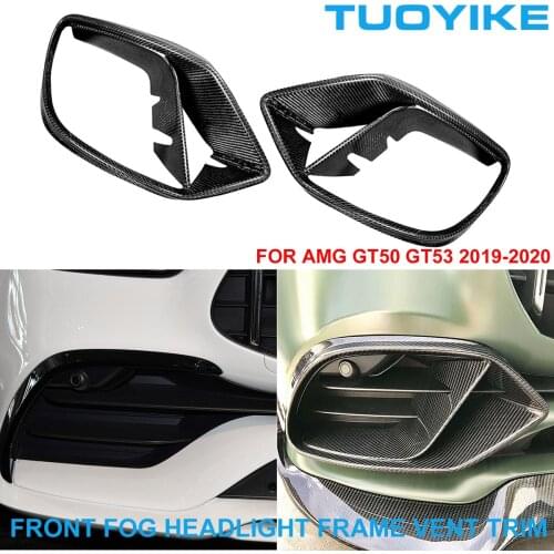 2PCS/set Car Dry Carbon Fiber Front Fog Headlight Lamp Bulbs Vent Frame Shade Cover Trim Sticker For Mercedes BENZ AMG GT50 GT53