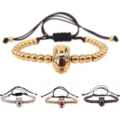 2019 New Gold Micro Pave CZ Iron Man Bracelet Men Jewelry Stainless Steel Mens Macrame Bracelets & Bangles Pulseira Masculina