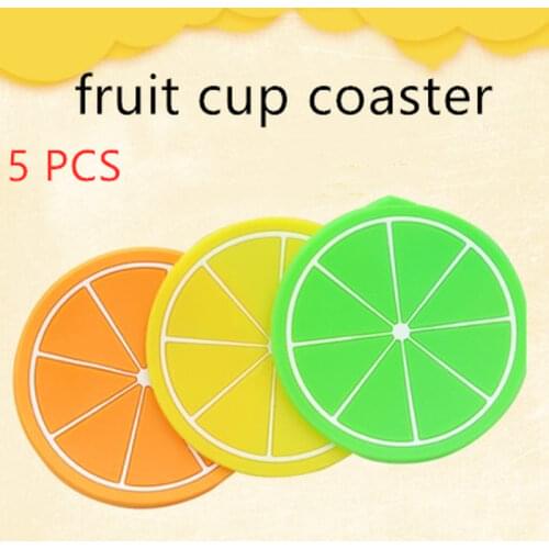 5Pcs Hot Coaster Colorful Fruit Shape Drinks Silicone Cup Pad Slip Insulation Pad Cup Mat Pad Hot Drink Holder Placemat