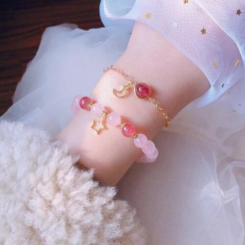 Natural Stone Beaded Bracelets for Women Moonstone Rose Quartz Energy Bracelet Elastical Jewelry 925 Silver 14k Gold plated Gift