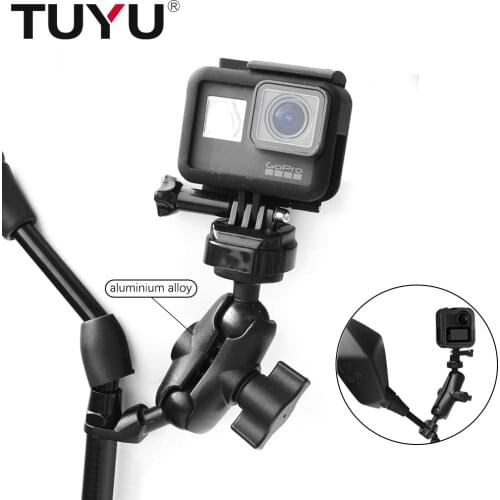 TUYU Motorcycle Bicycle Camera Rearview Mirror Holder with Adjustable Metal Fixed Bracket Stand For insta360 One X/R GoPro Max 9