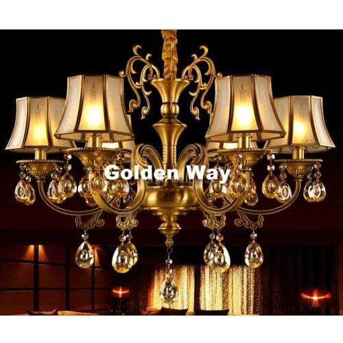 European Modern 6L Design Brass Bronze Finish Crystal Chandelier Lamp Bronze E14 LED AC Light Fixture Lustre Suspension Lighting