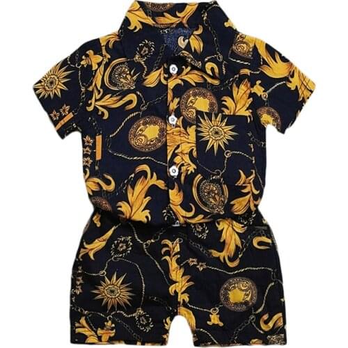 New Fashion Baby Boys Floral Printed Clothes Set Summer Shirt + Pants 2 Pcs Childrens Clothing Kids Holiday Beach Outfit 1-4 Y