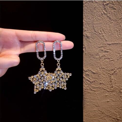 Exquisite Rhinestone Pentagram Womens Earrings Trend Fashion Simple Women jewelry vintage Personality Fashion Stud Earrings