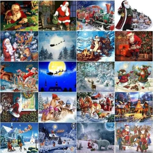 CHENISTORY Pictures By Number Santa Claus Figure Kits Home Decoration Painting By Number Christmas Landscape Handpainted Art Gif