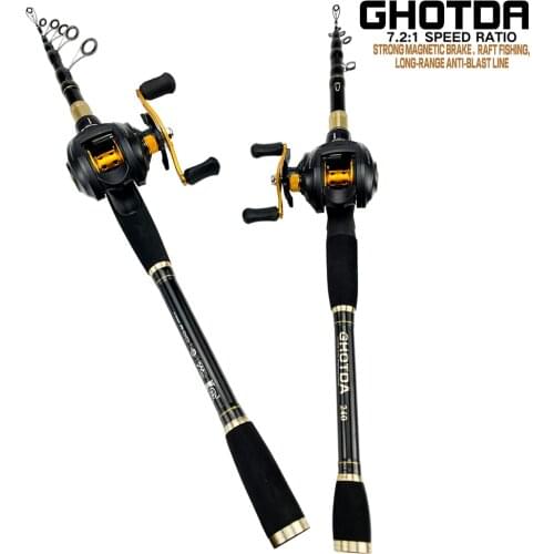 GHOTDA Baitcasting Combos Carbon Fiber Casting Rod 17+1BB Baitcasting Reels Bass Trout Salmon Fishing Tackle Set