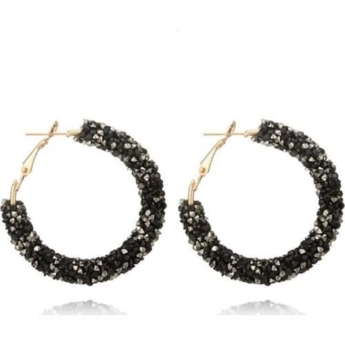 Korean Round Circle Hoop Earrings For Women Girls Crystal Rhinestone Geometric Earrings Jewelry Accessories