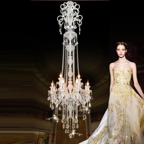 Royal Clear Crystal Chandelier Light For Hotel Villa Long Large Led Chandeliers Lamp Home Led Suspension Light Lustre De Cristal