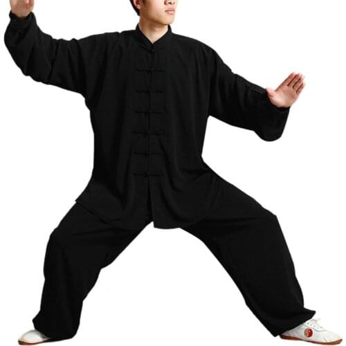 2Pcs/Set Men Women Matching Suit Button Placket Shirt Loose Solid Color Loose Chinese Traditional Tai Chi Sets Kung Fu Wear