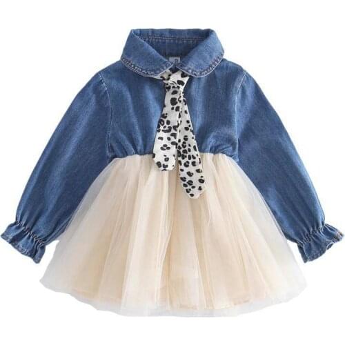 Summer gitls Dress 2021 Childrens Clothing Girl Long-sleeved Dress Mesh Denim Fabric Kids Princess Dress 1-4 Years Old Costume